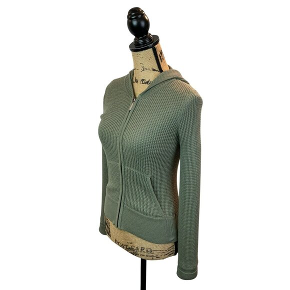 Vince Waffle Knit Hooded Jacket  Zip-Up Sage Green Womens Small 100% Cotton - Picture 4 of 13